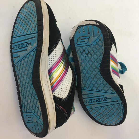 Skechers Running Shoes Sneakers Size 2 Girls Leather Rainbow Black Metallic - Picture 14 of 15
